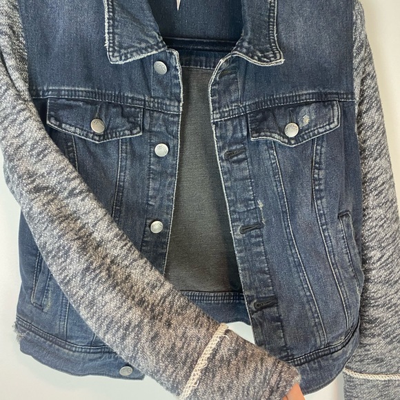 Free People Distressed Denim Jean Hooded Jacket Small - Picture 6 of 12